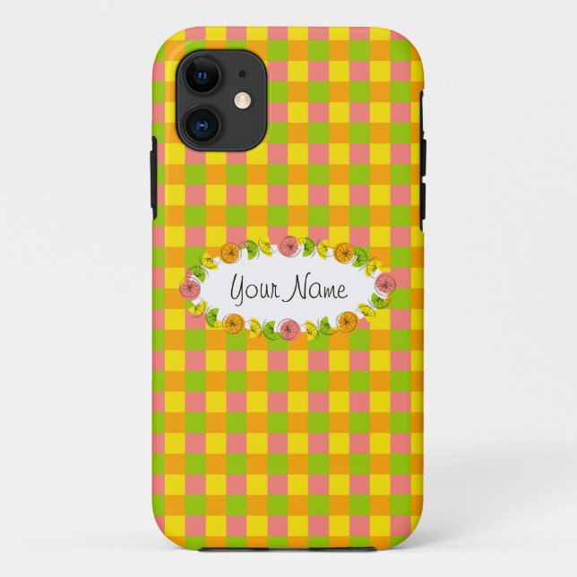 Citrus Oval Check Name iPhone case (Back)