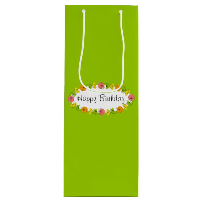 Citrus Oval Green Birthday gift bag wine (Front)