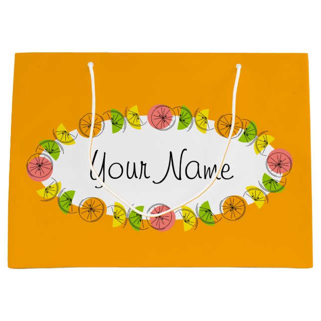 Citrus Oval Orange Name gift bag large (Front)