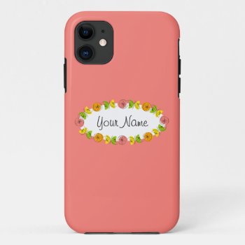 Citrus Oval Pink Name Iphone Case by QuirkyChic at Zazzle