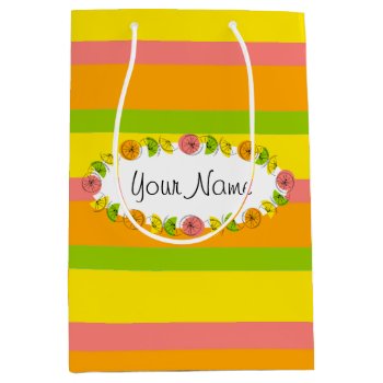 Citrus Oval Stripe Classic Name Gift Bag Medium by QuirkyChic at Zazzle