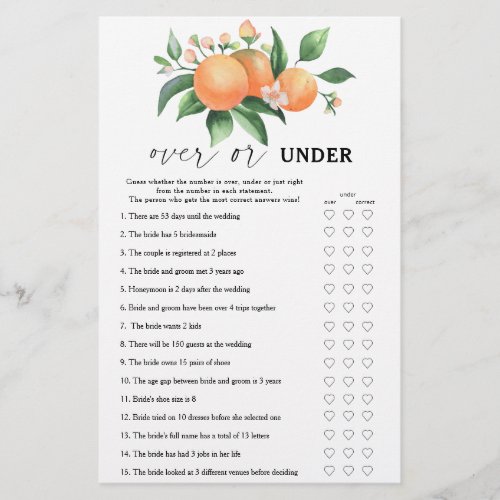 Citrus _ Over or under bridal shower game