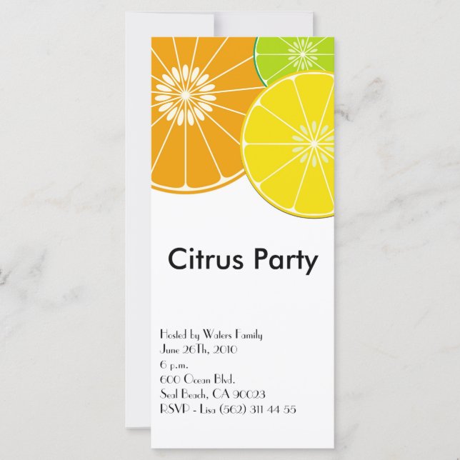 Citrus Party Rack Card invitation (Front)