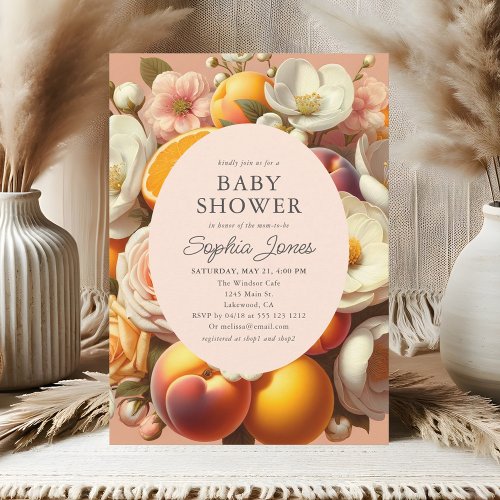 Citrus Pastel Blooms Peach Baby Shower Invitation