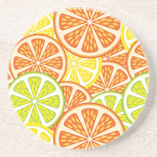 Citrus Pattern 2 Sandstone Coaster (Front)