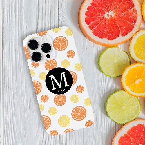 Citrus Pattern Orange Lemon Round Monogram White Case_Mate iPhone 14 Pro Max Case