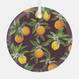 Citrus Pattern, Vintage Lemons Oranges. Glass Ornament