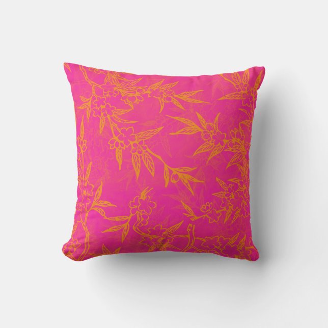 Citrus Pink and Orange Flowers Throw Pillow (Front)