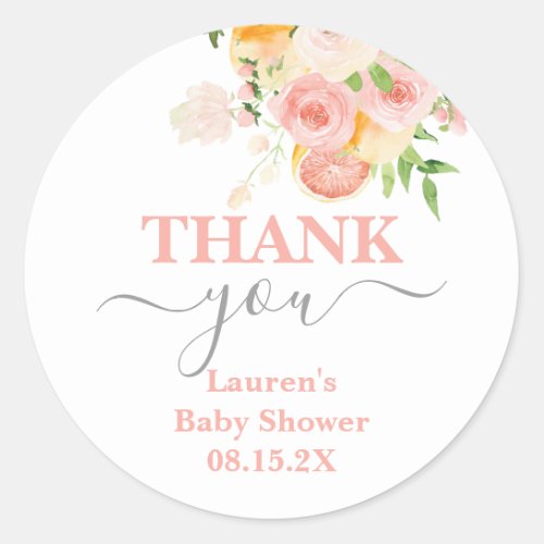 Citrus pink Baby Shower Classic Round Sticker