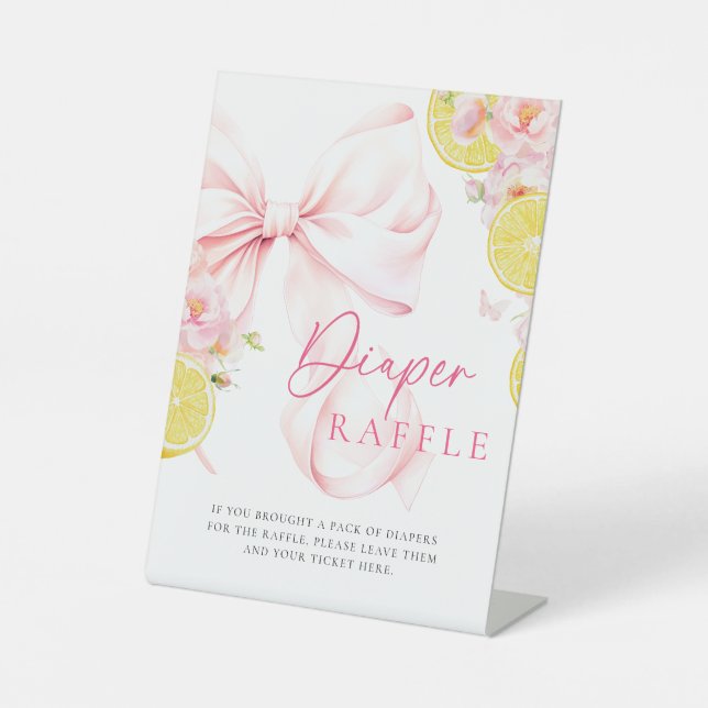 Citrus Pink Bow Diaper Raffle Table Sign Poster (Front)