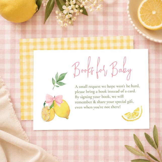 Citrus pink bow lemon baby shower enclosure card (Creator Uploaded)