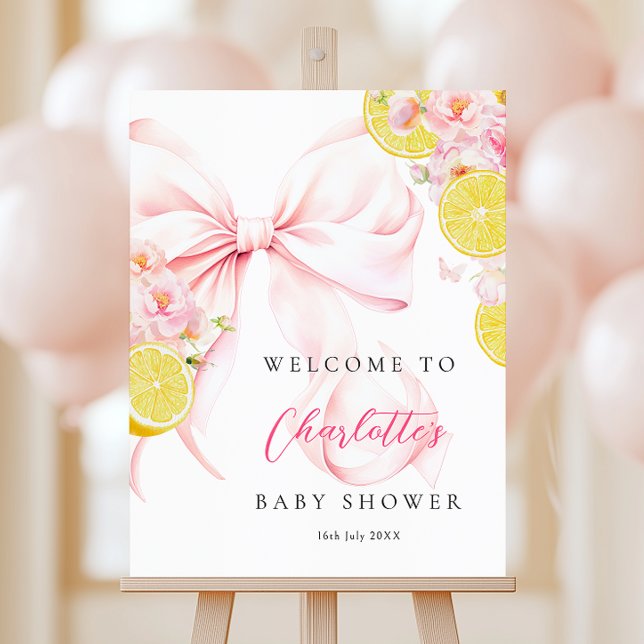 Citrus Pink Bow Lemon Baby Shower Foam Board (Creator Uploaded)