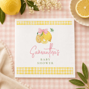Citrus pink bow lemon baby shower napkins