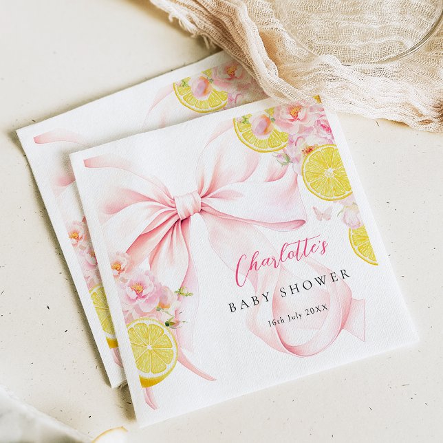 Citrus Pink Bow Lemon Baby Shower Napkins (Creator Uploaded)