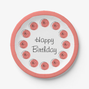 Citrus Pink Circle Happy Birthday Paper Plates