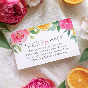 Citrus Pink Floral Baby Shower Books for Baby Enclosure Card