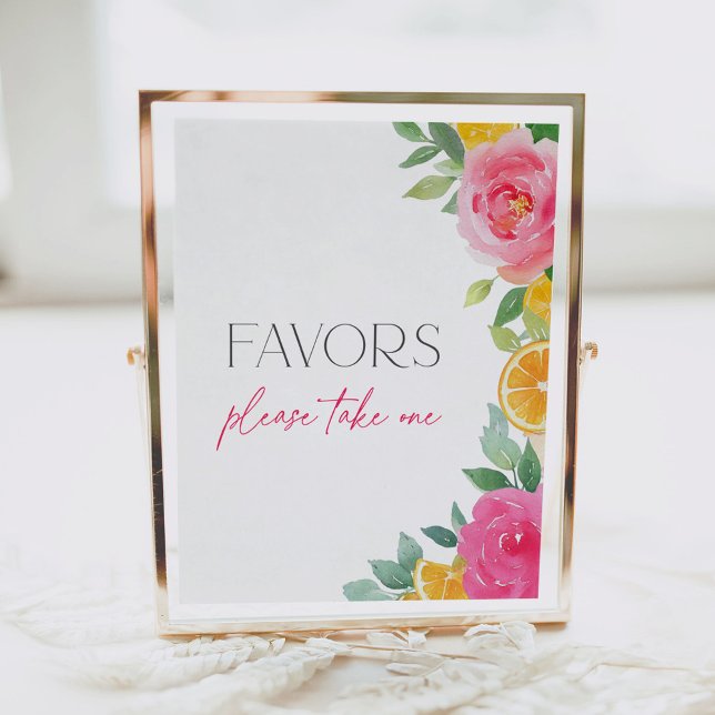Citrus Pink Floral Baby Shower Favors Sign (Creator Uploaded)