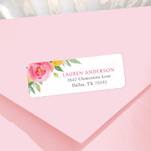 Citrus Pink Floral Baby Shower Return Address Label