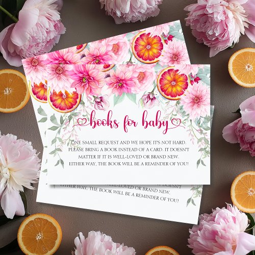 Citrus  Pink Flowers Baby Shower Books For Baby  Enclosure Card