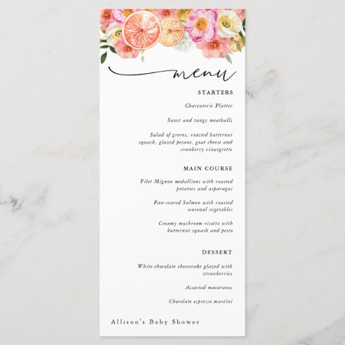 Citrus Pink Flowers Shower Menu