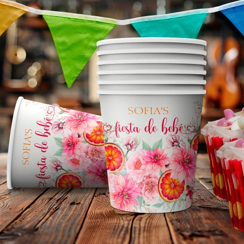 Citrus  Pink Flowers Spanish Baby Shower Paper Cups