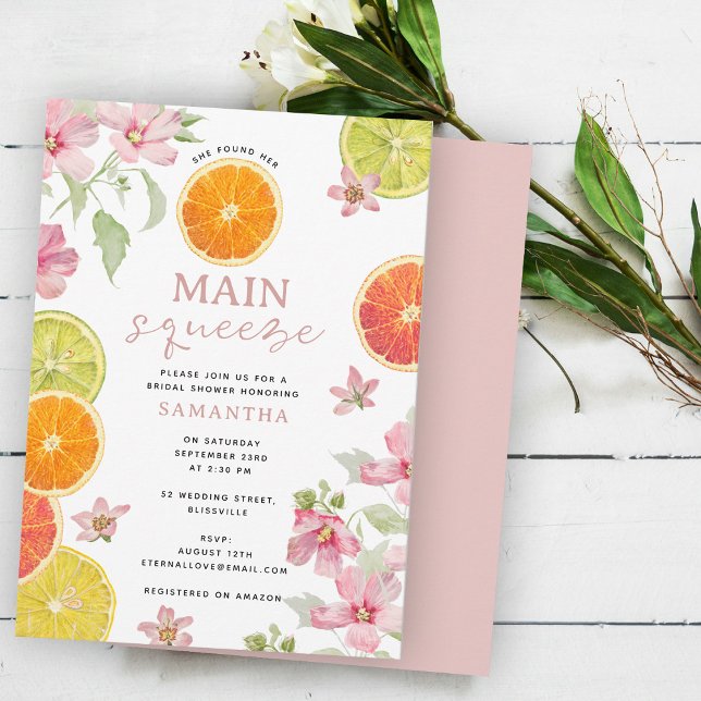 Citrus Pink Main Squeeze Bridal Shower Brunch Invitation (Citrus Pink Main Squeeze Bridal Shower Brunch Invitation)