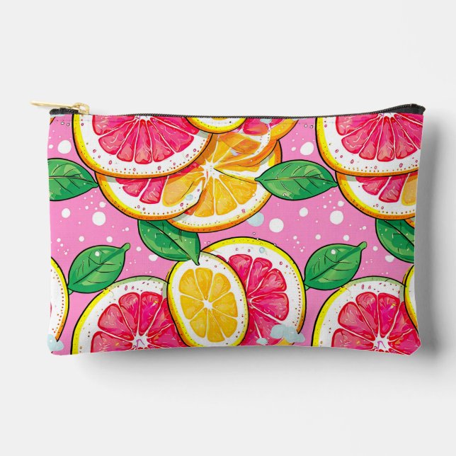 Citrus Pink Polka Dot  Accessory Pouch (Front)