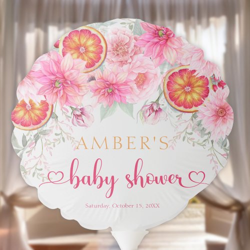Citrus Pink Watercolor Flowers Baby Shower Balloon