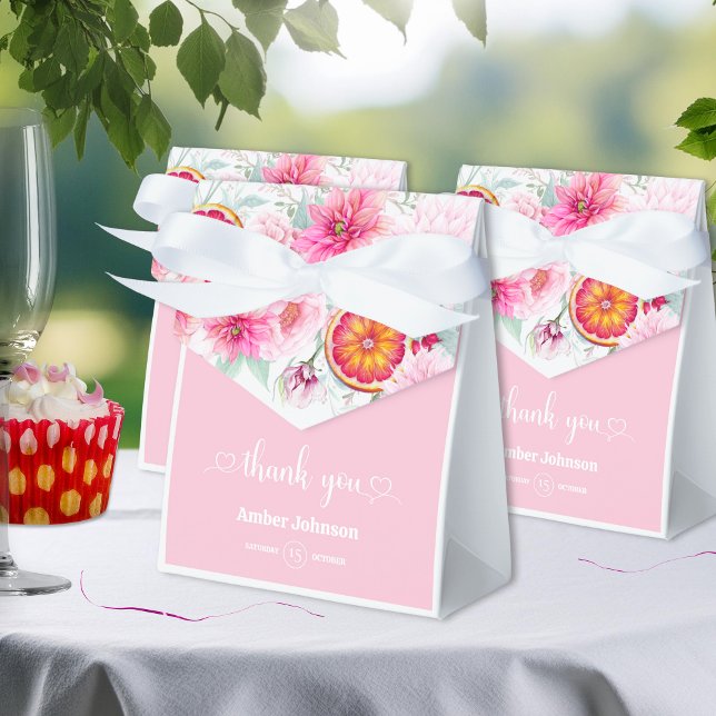 Citrus & Pink Watercolor Flowers Baby Shower Favor Boxes (Citrus & Pink Watercolor Flowers Baby Shower Party Favour and thank you)
