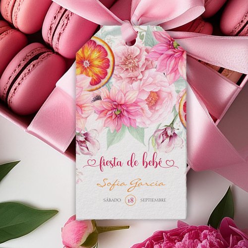 Citrus Pink Watercolor Spanish Baby Shower Gift Tags
