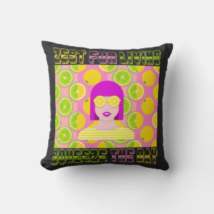 Citrus Pop Art Illustration with Squeeze the Day Throw Pillow