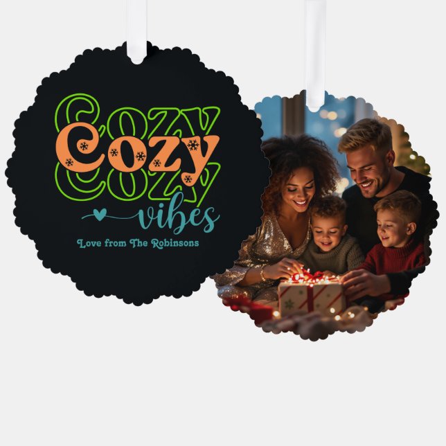 Citrus Pop Cozy Vibes Retro Christmas Photo Ornament Card (Front/Back)