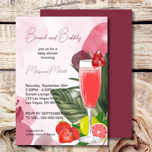 Citrus Purple Brunch And Bubbly  Baby Shower Invitation