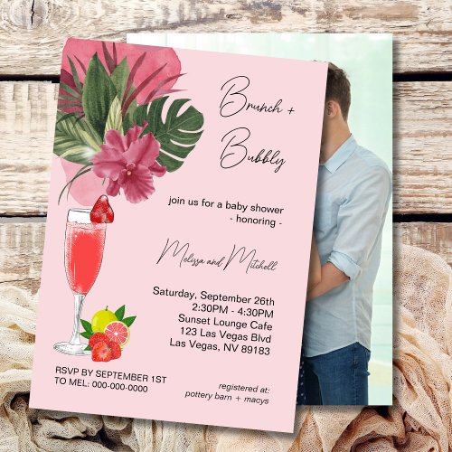 Citrus Purple Brunch And Bubbly  Baby Shower photo Invitation