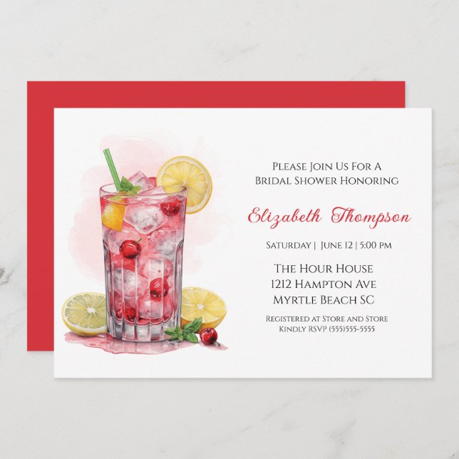 Citrus Red Fruit Drink Cocktail  Bridal Shower Invitation (Front/Back)