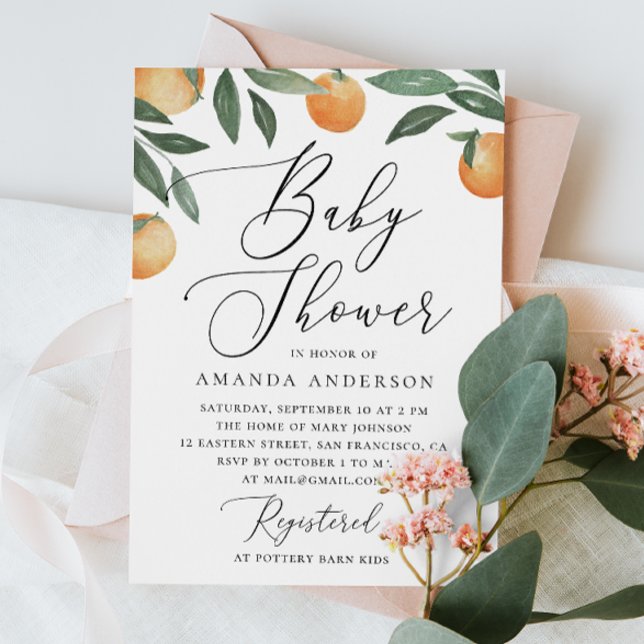Citrus Rustic Baby Shower | Elegant Tuscan Orange Invitation (Creator Uploaded)