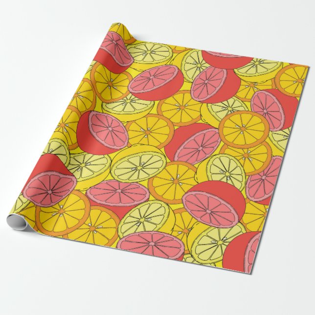 Citrus seamless pattern many oranges, lemons, grap wrapping paper (Unrolled)