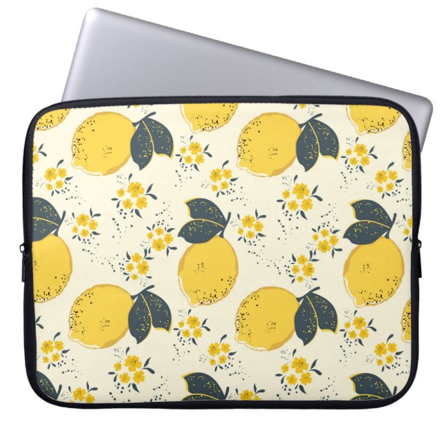 Citrus seamless pattern with colorful yellow lemon laptop sleeve (Front)