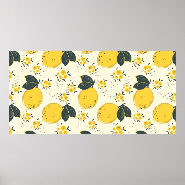Citrus seamless pattern with colorful yellow lemon poster (Front)