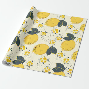 Citrus seamless pattern with colorful yellow lemon wrapping paper