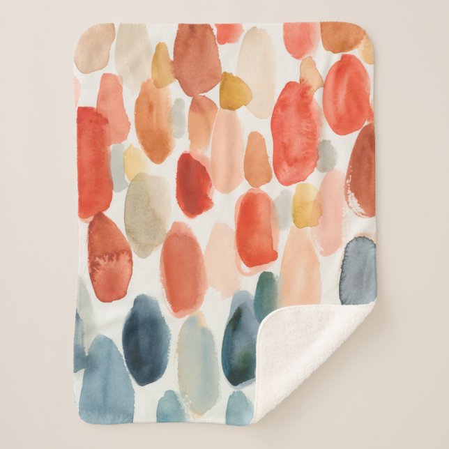 Citrus Season - Coral and Blue Stones Sherpa Blanket (Front)