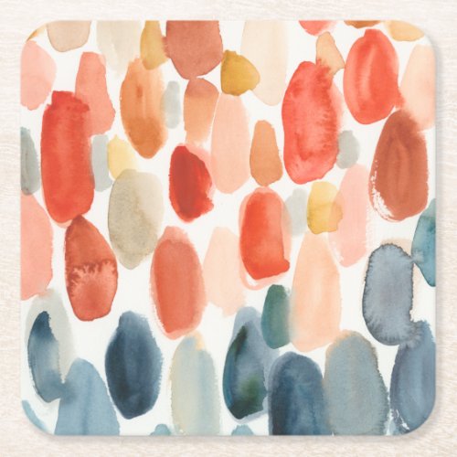 Citrus Season _ Coral and Blue Stones Square Paper Coaster
