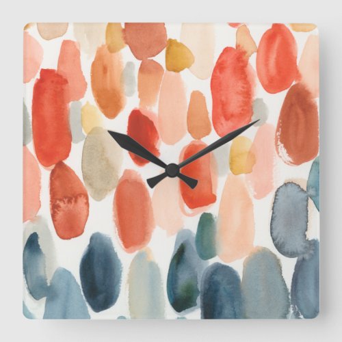 Citrus Season _ Coral and Blue Stones Square Wall Clock