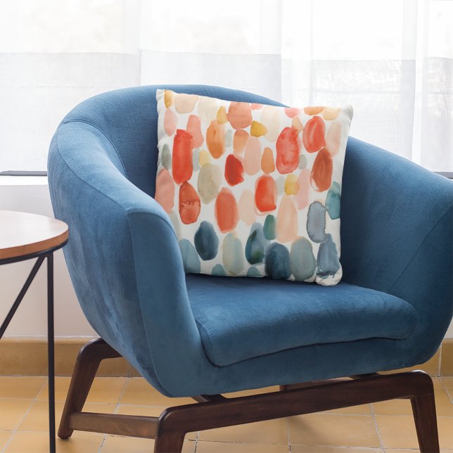 Citrus Season - Coral and Blue Stones Throw Pillow (Pillow on chair)
