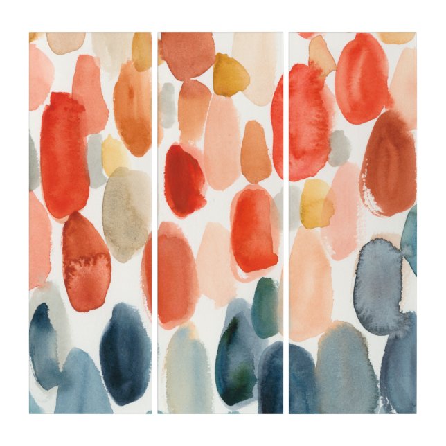 Citrus Season - Coral and Blue Stones Triptych (Front)