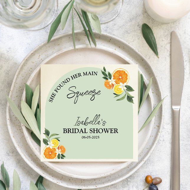 Citrus She Found Her Main Greenery  Bridal Shower Napkins (Citrus She Found Her Main Greenery Bridal Shower)