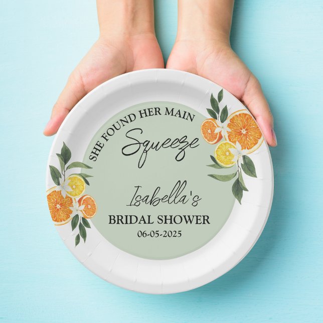 Citrus She Found Her Main Greenery  Bridal Shower Paper Plates (Citrus She Found Her Main Greenery Bridal Shower)