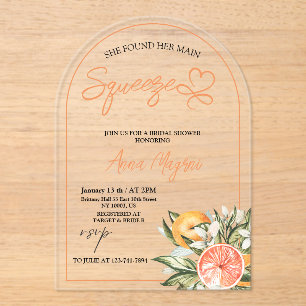 Citrus She Found Her Main Squeeze Bridal Shower  Acrylic Invitations