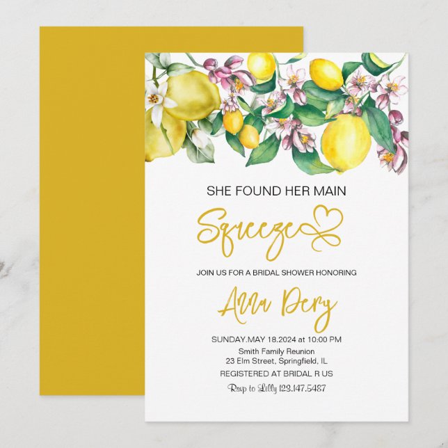 Citrus She Found Her Main Squeeze Bridal Shower  Invitation (Front/Back)