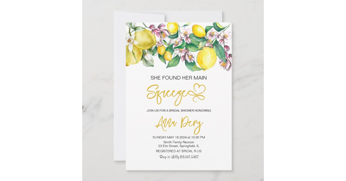 Citrus She Found Her Main Squeeze Bridal Shower Invitation | Zazzle